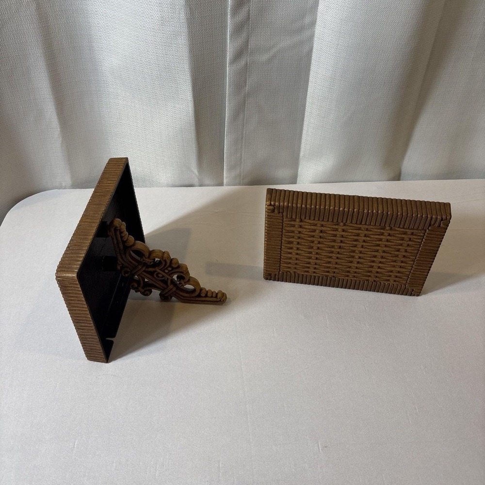 Vintage Homco Syroco Basket Weave Wall Shelf MCM #3323 Rattan Boho Pair Of 2
